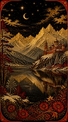 a tranquil mountain lake beneath a starry night sky, no people, no text