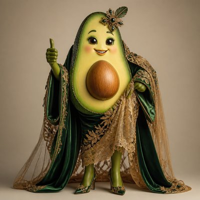 a happy avocado character giving a thumbs up, bold readable design on a plain background, no text