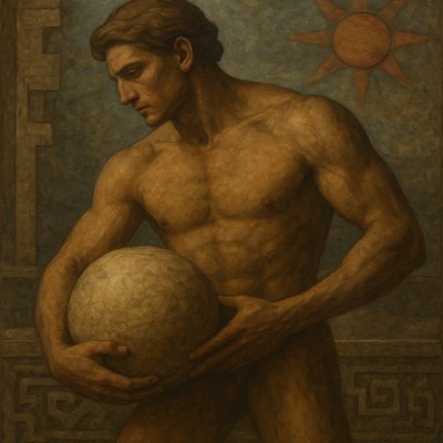 a painting of a man holding a ball