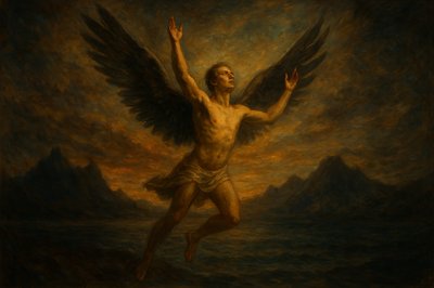 a painting of a man with wings in the air