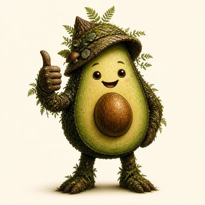 a happy avocado character giving a thumbs up, bold readable design on a plain background, no text
