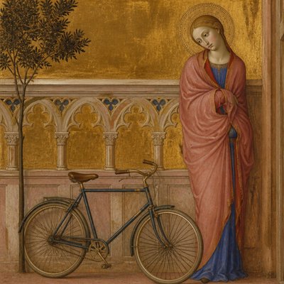 bicyle resting against a wall — Sienese Gothic Art Style