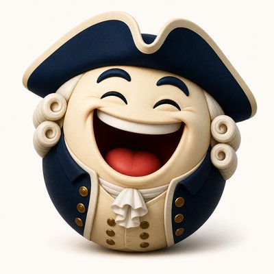an exaggerated laughing face of an original round mascot character, bold and readable at small size, plain background, no text
