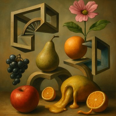 still life arrangement of fruits and flowers