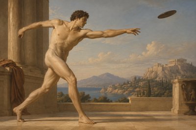 ancient greek ignudi discobulos releasing a discus mid air