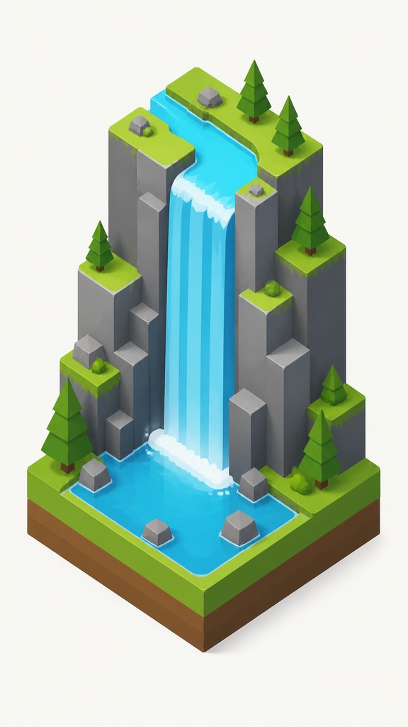 towering waterfall cascading down a cliff