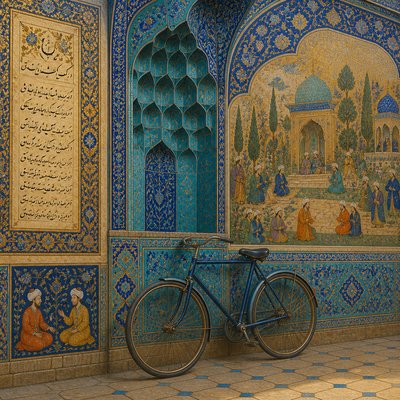 bicyle resting against a wall