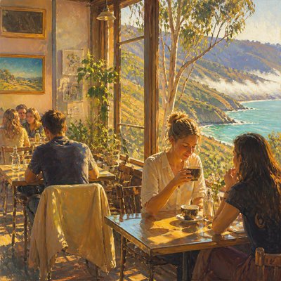 cozy cafe interior with warm lighting