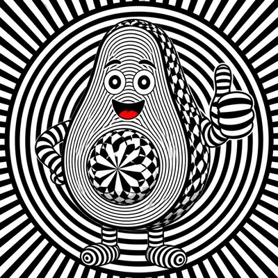 a happy avocado character giving a thumbs up, bold readable design on a plain background, no text