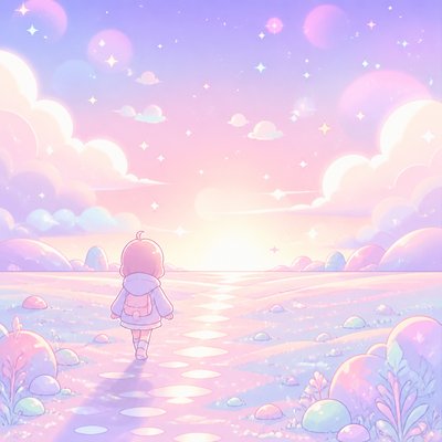 a solitary figure walking toward a glowing horizon across an empty plain, moody atmosphere, no text or lettering