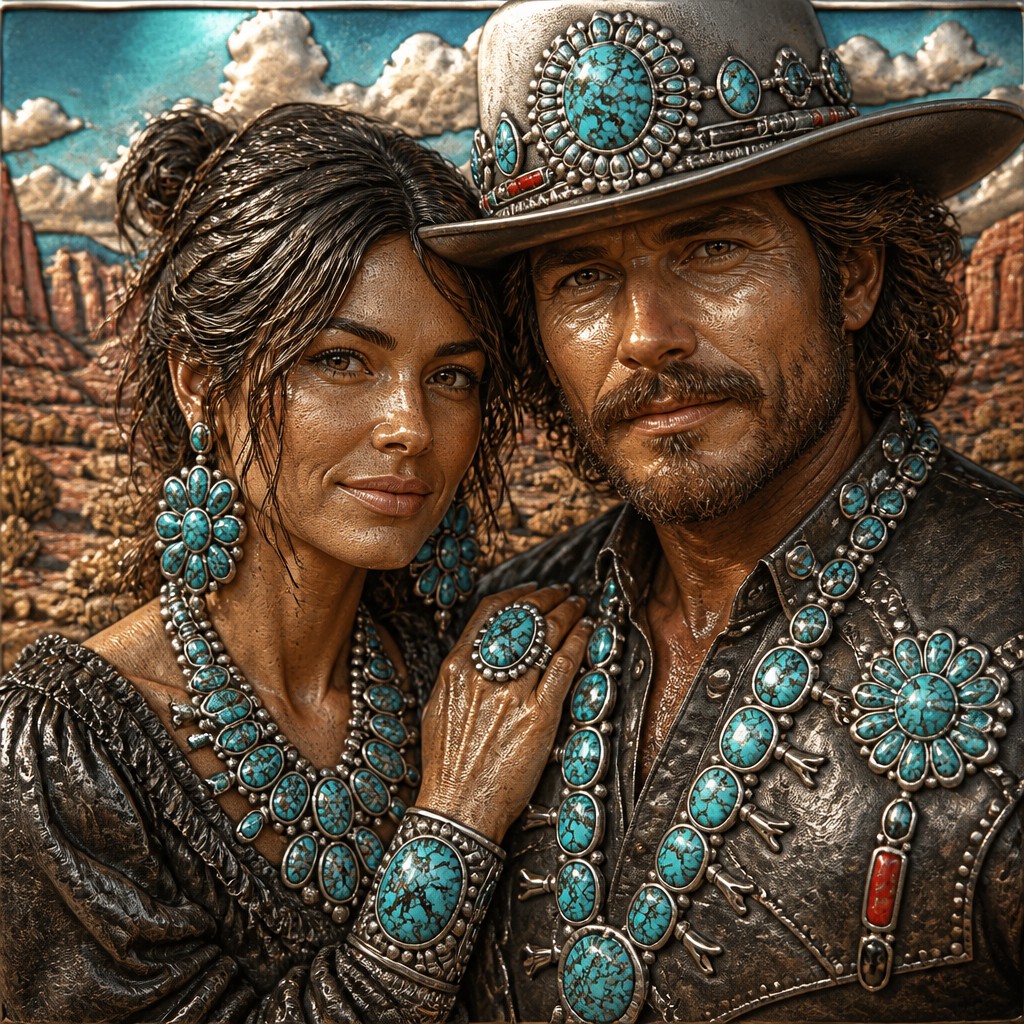 portrait of two people together — Southwestern Turquoise Jewelry Style