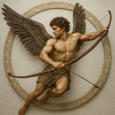 a statue of a man holding a bow and arrow