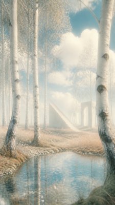a serene birch forest in soft morning light, no people, no text