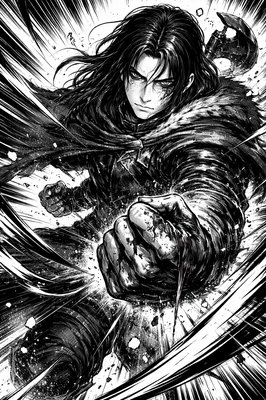 a black and white drawing of a woman holding a knife