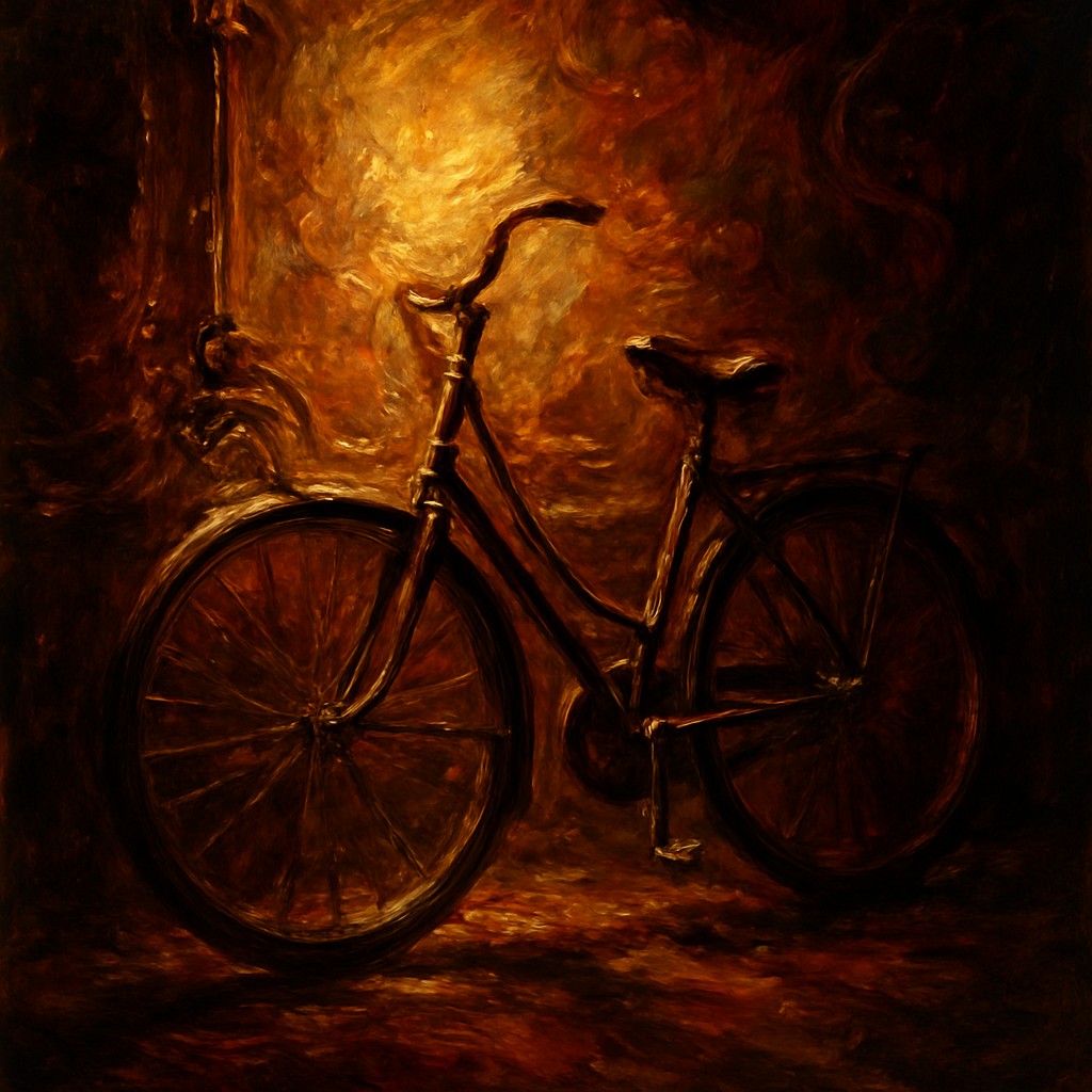 bicyle resting against a wall