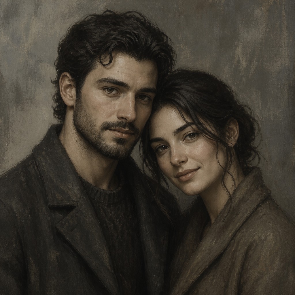 portrait of two people together — Neutral Colors Art Style