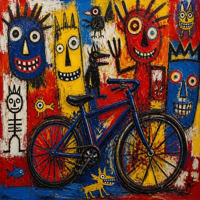 bicyle resting against a wall — CoBrA Art Style