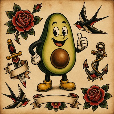 a happy avocado character giving a thumbs up, bold readable design on a plain background, no text