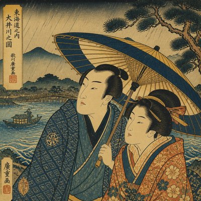 portrait of two people together — Ukiyo-e Art Style
