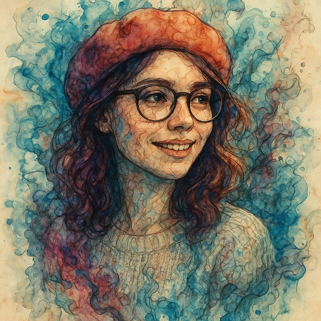 a woman wearing glasses and a brown hat