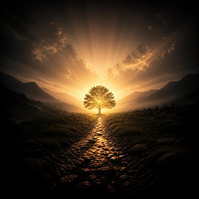 a tree in nature — Single Focal Point Art Style