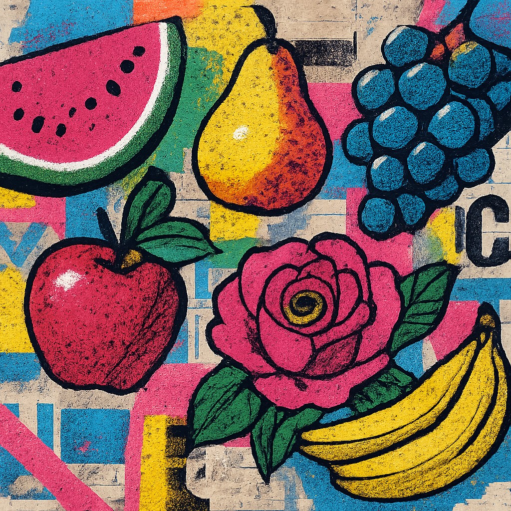 still life arrangement of fruits and flowers
