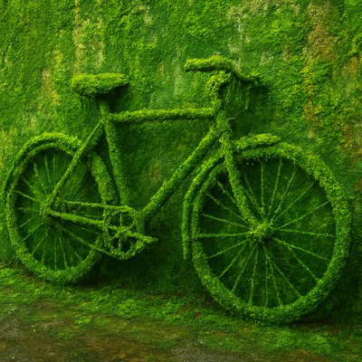 bicyle resting against a wall