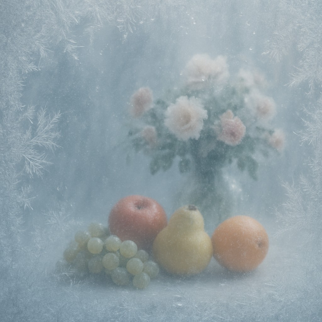 still life arrangement of fruits and flowers