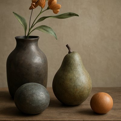 still life arrangement of fruits and flowers