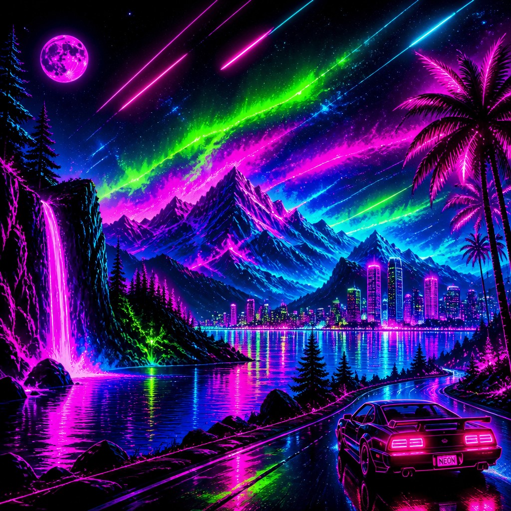 wide landscape with natural scenery — Neon Pop Art Style