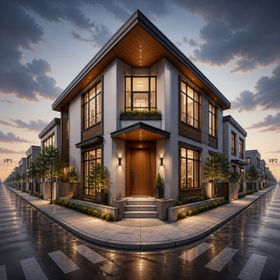 house with front view — Two-Point Perspective Art Style