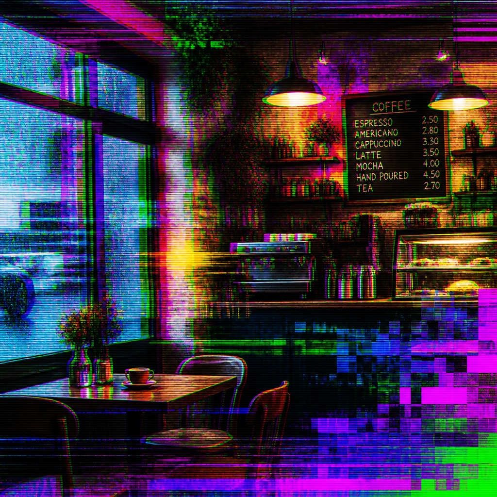 cozy cafe interior with warm lighting