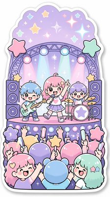 a live music scene with a glowing stage and silhouetted crowd, energetic vertical composition with open space at the top, no text