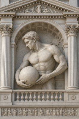 a statue of a man holding a basketball