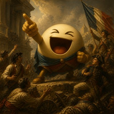 an exaggerated laughing face of an original round mascot character, bold and readable at small size, plain background, no text