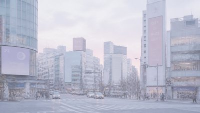 bustling city street panorama at dusk