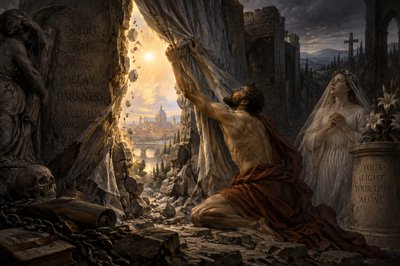 "Rend that veil, you, O Lord, break down that wall / which with its hardness keeps delayed from us/ the sun of your light, extinguished in this world. // Send that promised light, which we will see someday,/ to your beautiful bride, so that I may burn / free from any doubt, and feel you, and you alone." - by Michelangelo