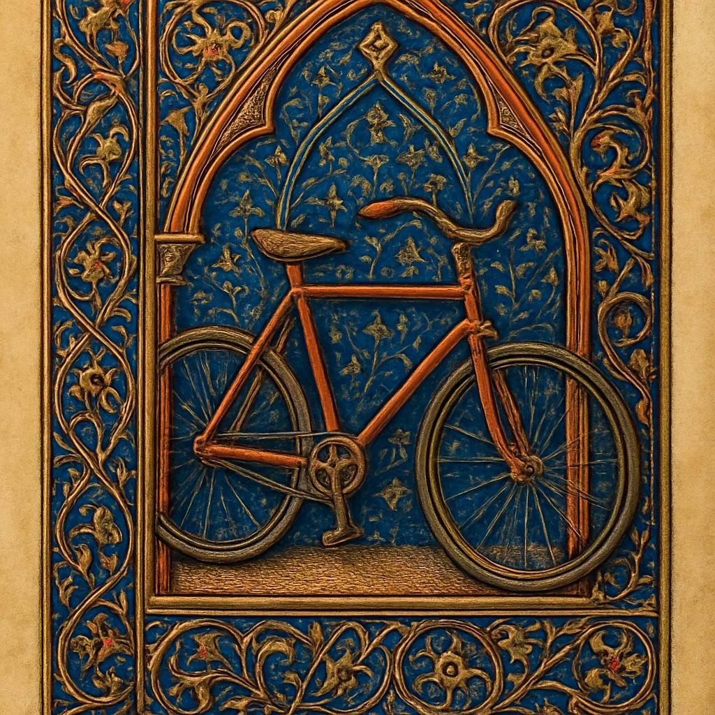 bicyle resting against a wall