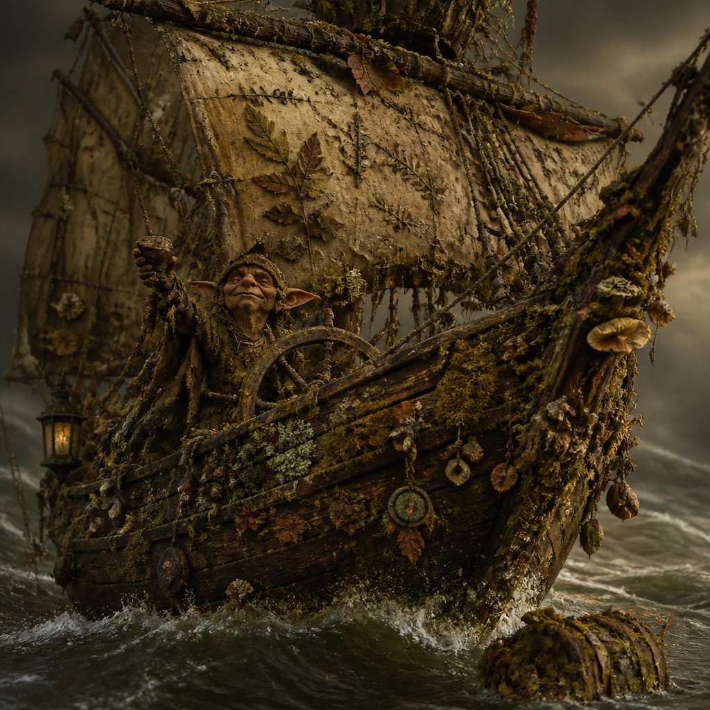 sailing ship on a stormy sea — Goblincore Aesthetic
