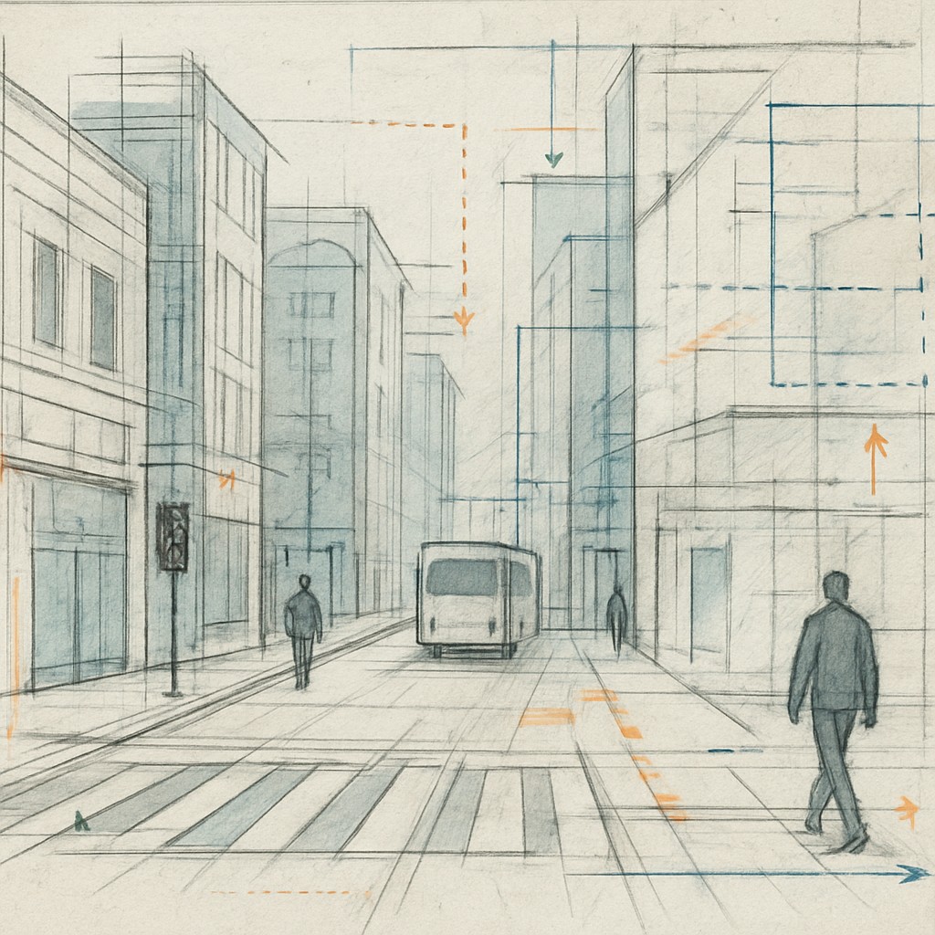 urban street with city activity