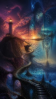 a lone lighthouse on a cliff at dusk under a dramatic sky, no text or lettering