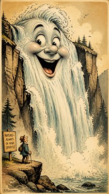 towering waterfall cascading down a cliff