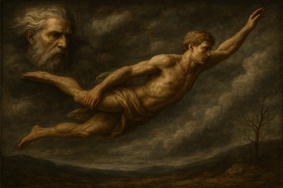 a painting of a man floating in the air