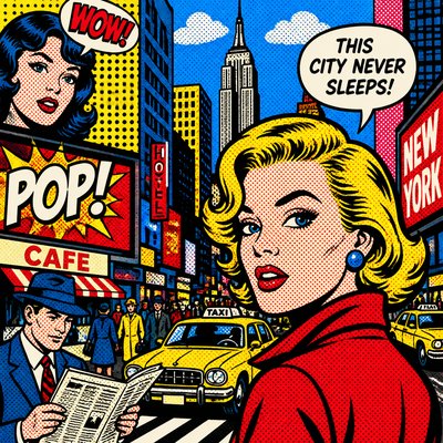 urban street with city activity — Pop Art Style
