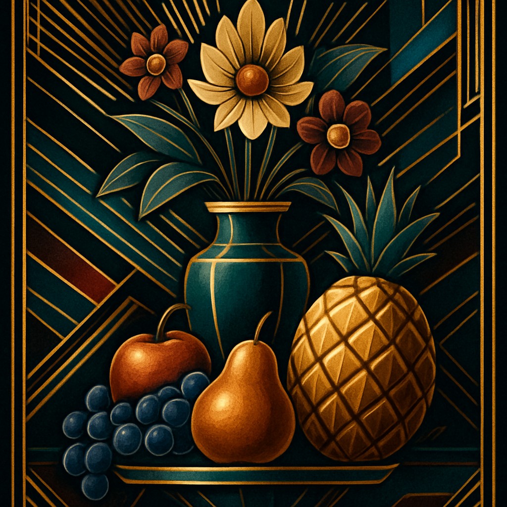 still life arrangement of fruits and flowers