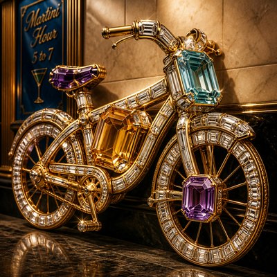 bicyle resting against a wall — Cocktail Ring Era Jewelry Style