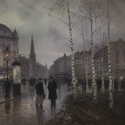 urban street with city activity — Worpswede Art Style