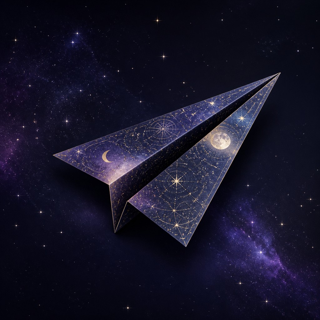 a paper plane, clean minimal composition on a plain background, no text