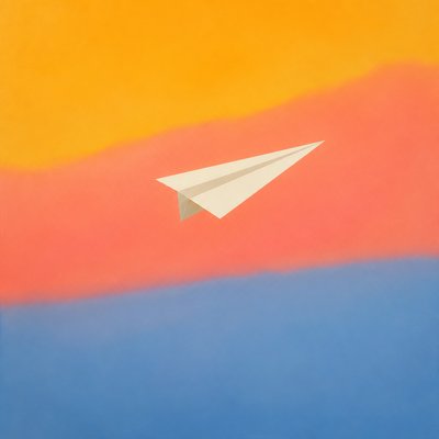 a paper plane, clean minimal composition on a plain background, no text