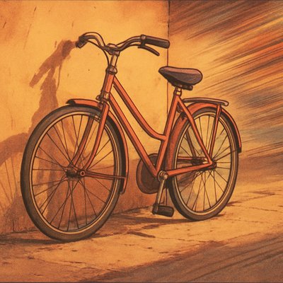 bicyle resting against a wall